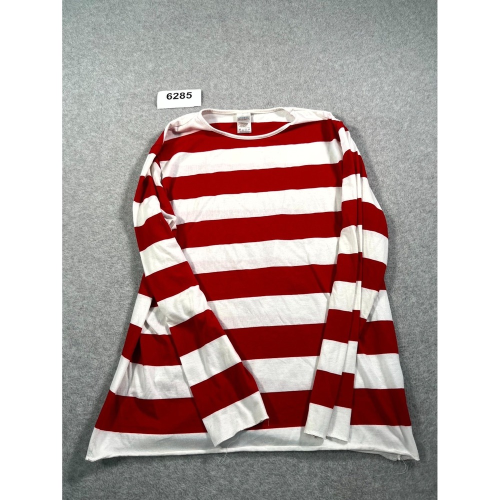 Where's Waldo Shirt Adult L/XL Red White Striped Crew Neck Long Sleeve Casual